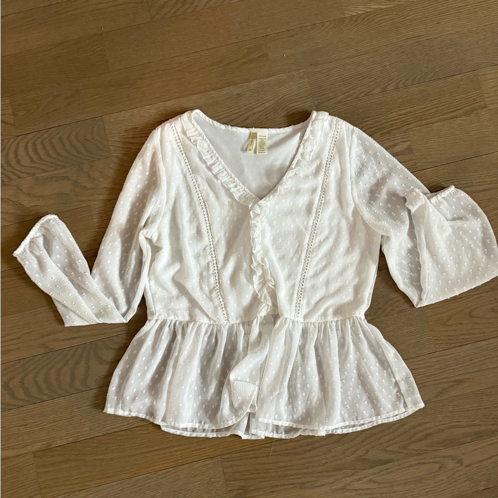 White Ruffled Peplum Blouse
